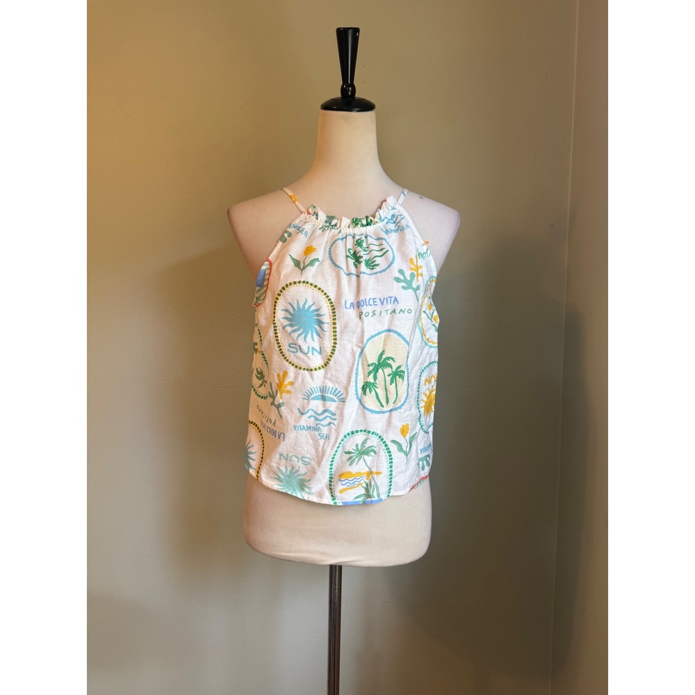 Monteau La Dolce Vita Positano Tropical Halter Top S NWT crop resort beach boho
